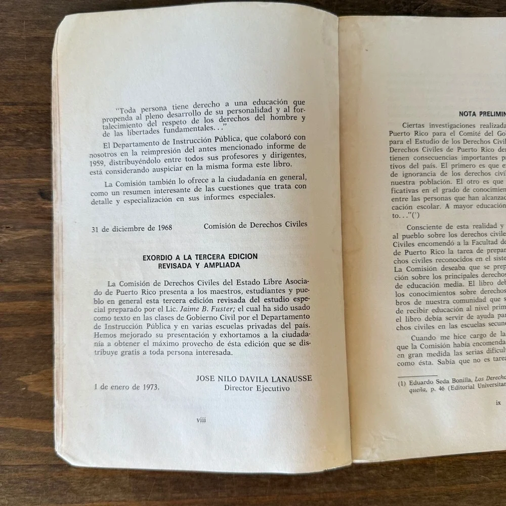 Los Derechos Civiles Reconocidos en el Sistema de Vida Puertorriqueño 1973 Book